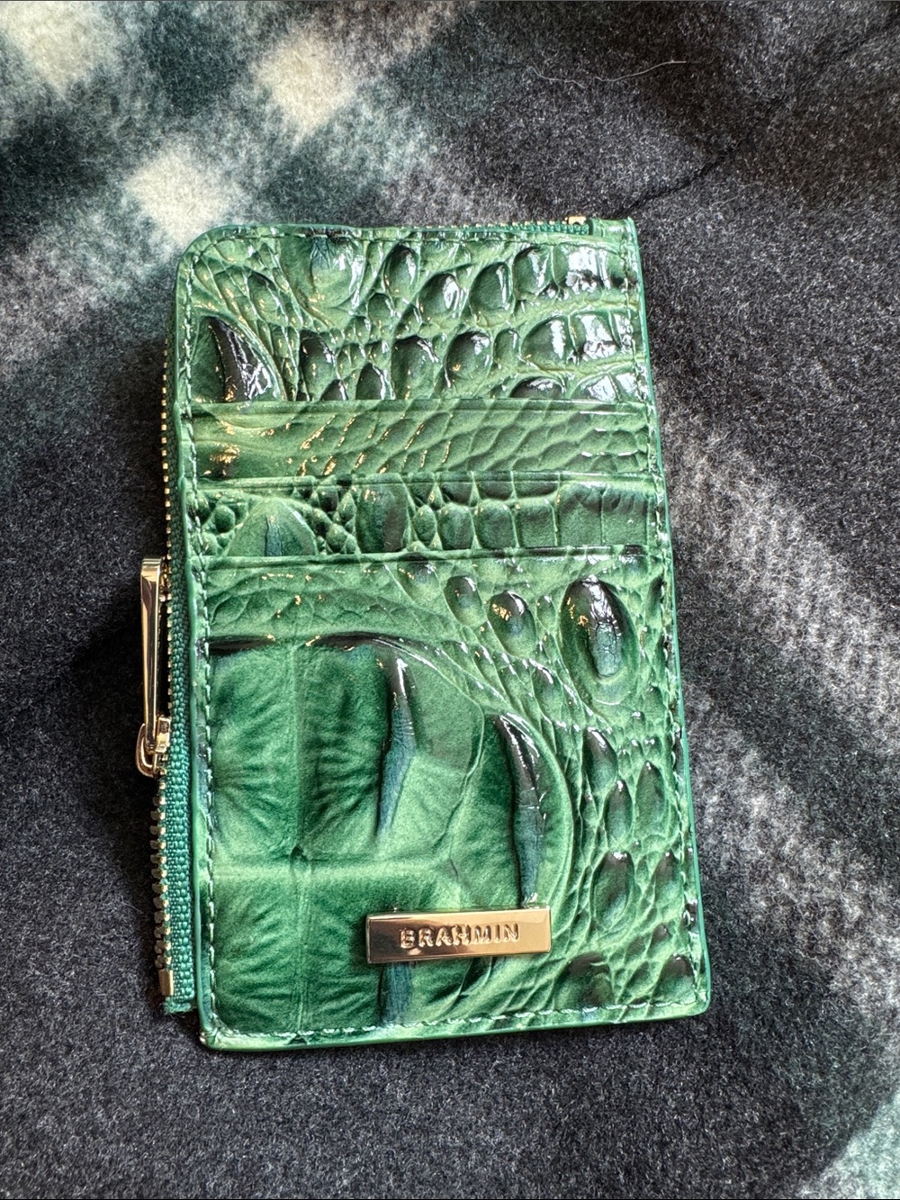 Brahmin Green Croc-Embossed credit Card Wallet with Zip